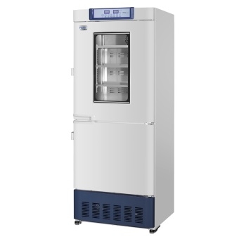 Refrigerador Farmacéutico con Freezer Haier, capacidad 185 L y 97 L, rango de temperatura 2 a 8°C y -20 a -40°C, puerta de cristal